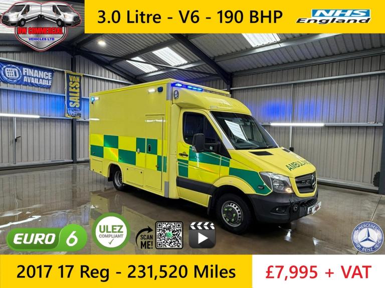 2017 17 Reg MERCEDES-BENZ SPRINTER 519 CDI MWB Ex-Ambulance Service + VAT