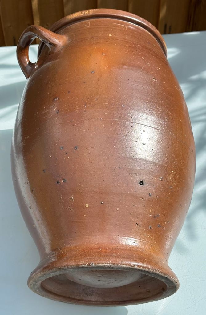 LARGE ANTIQUE FRENCH STONEWARE PLANTER URN, CONFIT JAR POT, SALTING JAR - H47cm 7.8kg - WILL POST!