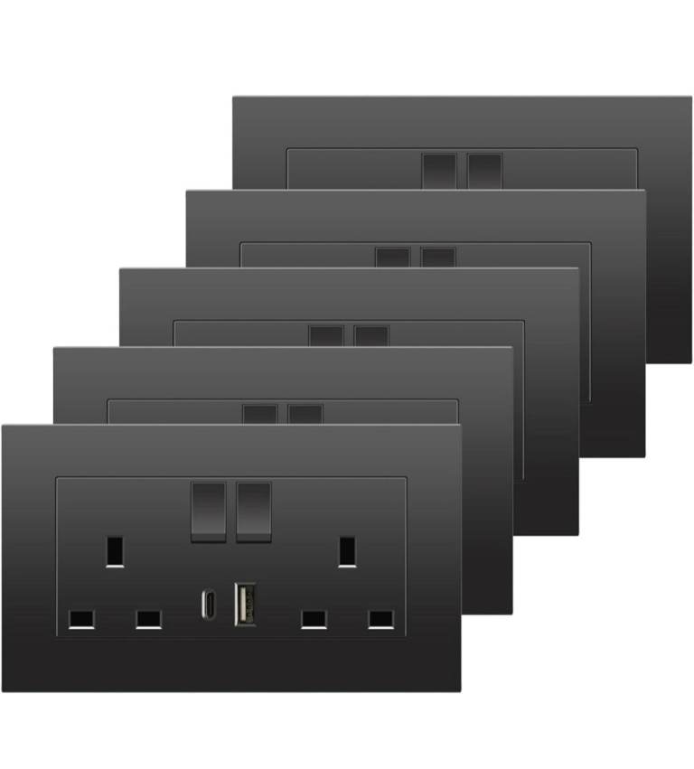 USB double socket black screwless look