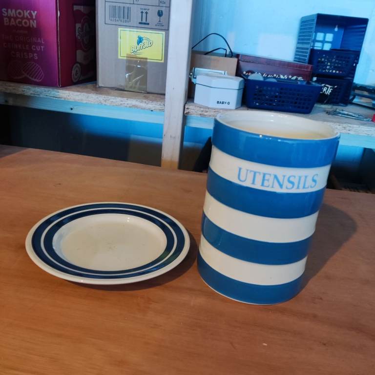 Blue White Striped Utensils Jar Pot Leonardo Home & Small Plate