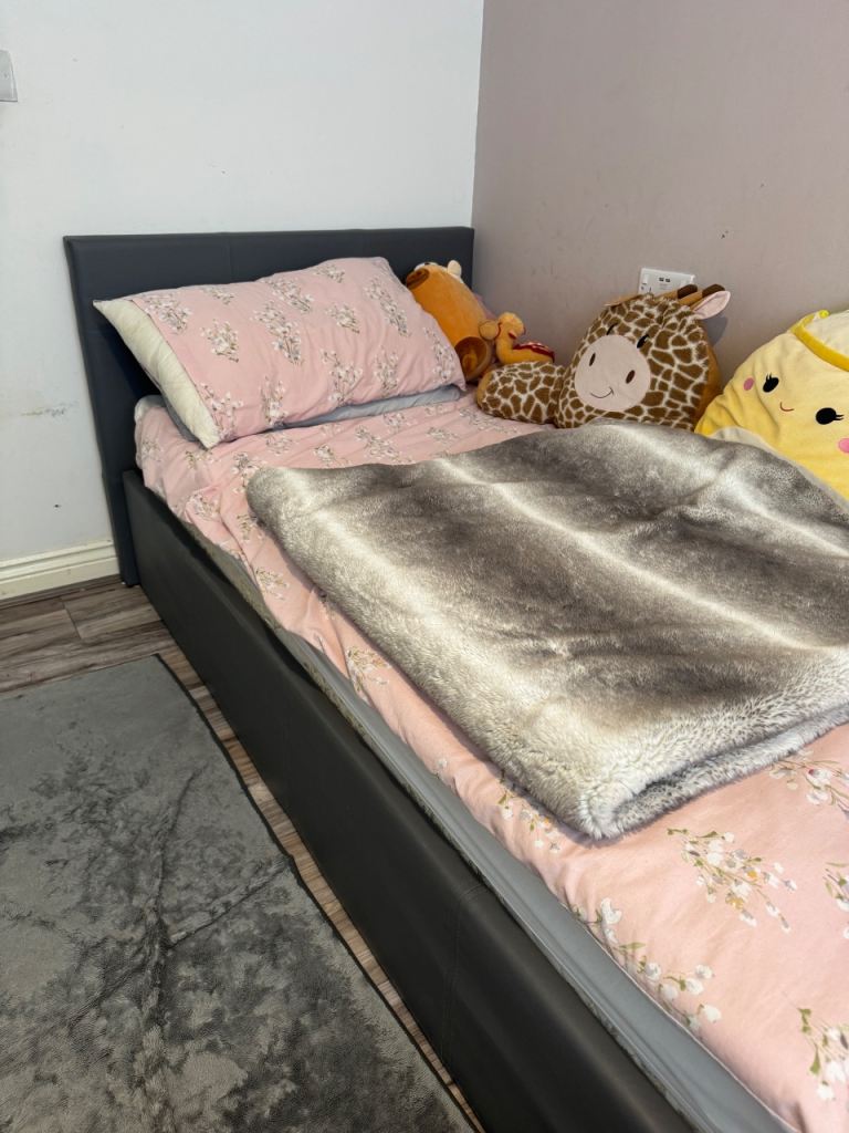 Single Grey Ottoman Storage Bed Frame