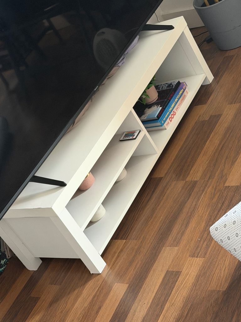 White TV Unit with Shelves – Good Condition