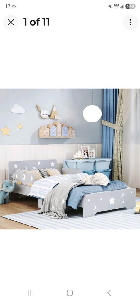 BRAND NEW IN BOX ZONEKIZ Toddler bed w/ Star and Moon Patterns, for Ages 3-6 Years - Grey