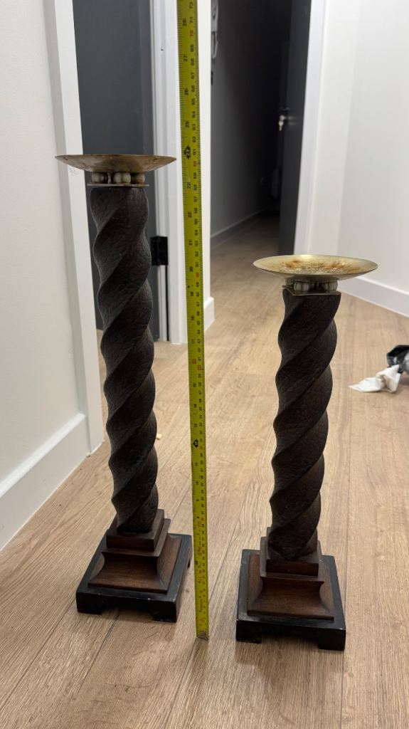 Pair of Vintage Wooden Candlestick Holders