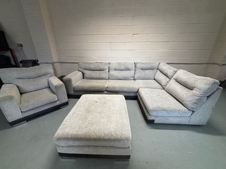 Grey L shape with chair and footstool DELIVERY AVAILABLE