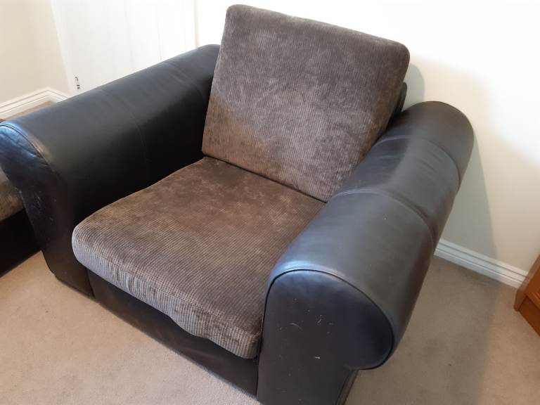 Large Armchair Brown Faux Leather Chenille *Offers Considered*