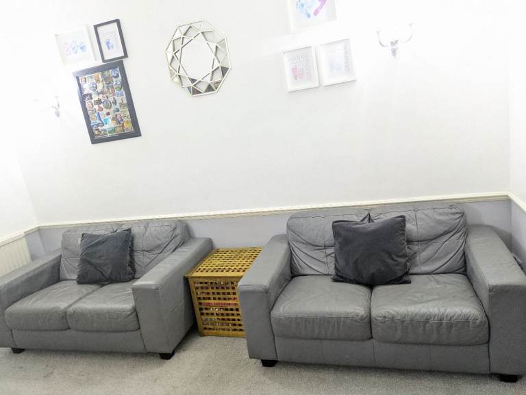 2 X Ikea Grey Leather 2 Seater Sofa Great Condition