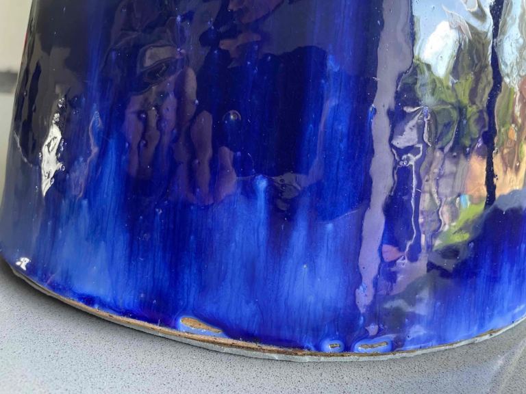 Oversized glazed blue ceramic lamp base (no lampshade) 