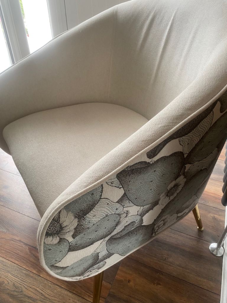 Stylish Cream Fabric Armchair with Cactus Print – Good Condition