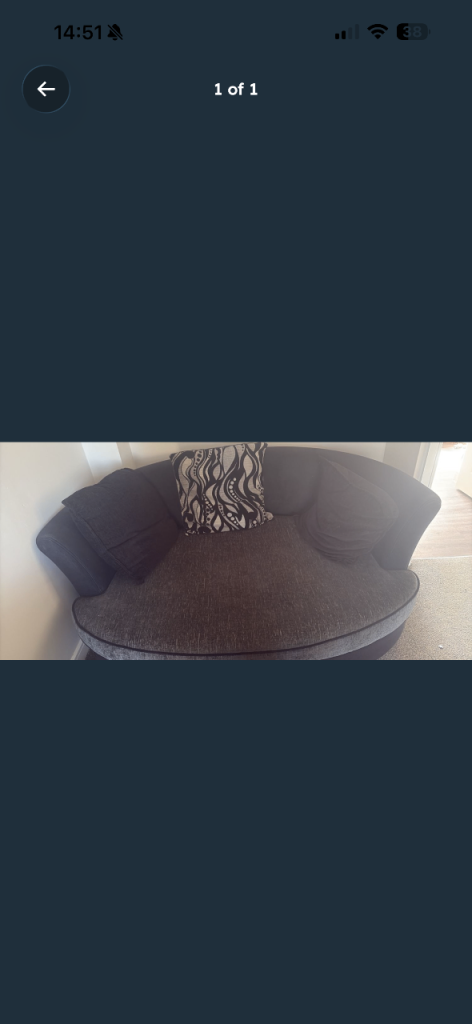 Large Black and grey Fabric Cuddle Chair – Good Condition