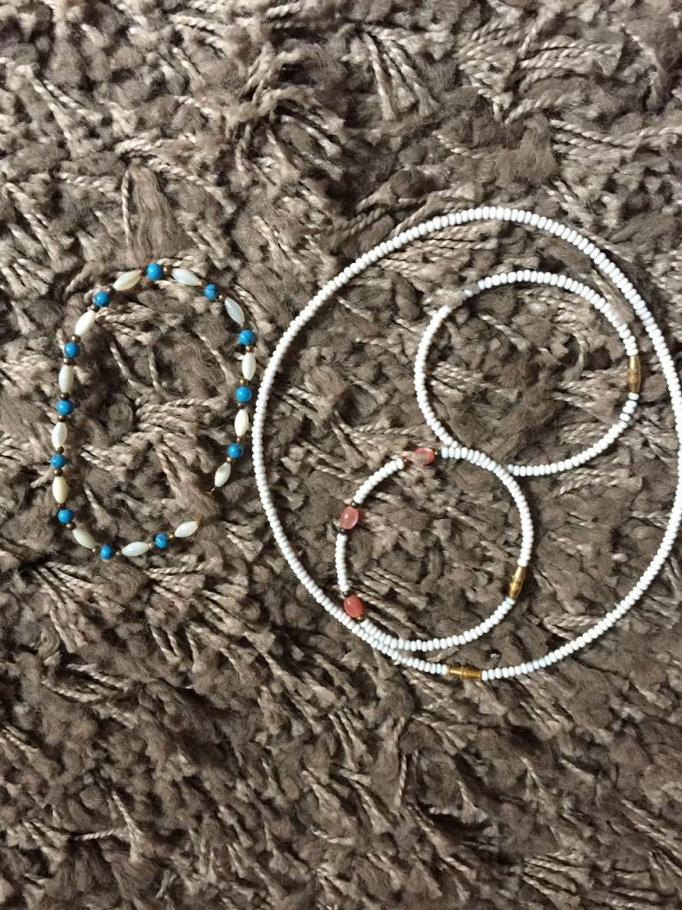 Coral & Shell Necklace and 3 Bracelets. 