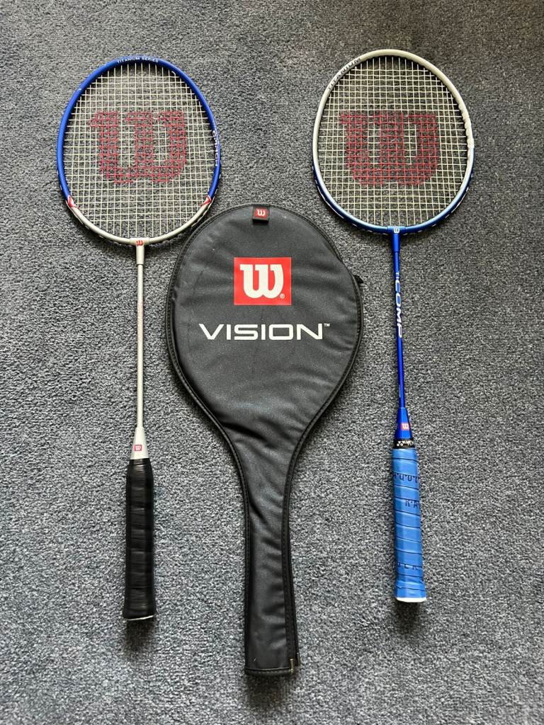 Wilson Ti Comp & Ti Smash Badminton Rackets x2 + Cover — Great Condition — £40