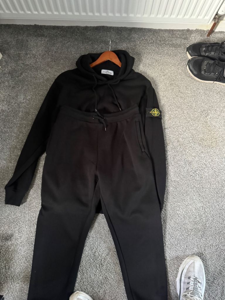 Stone Island Black Tracksuit – Hoodie and Joggers, Good Condition