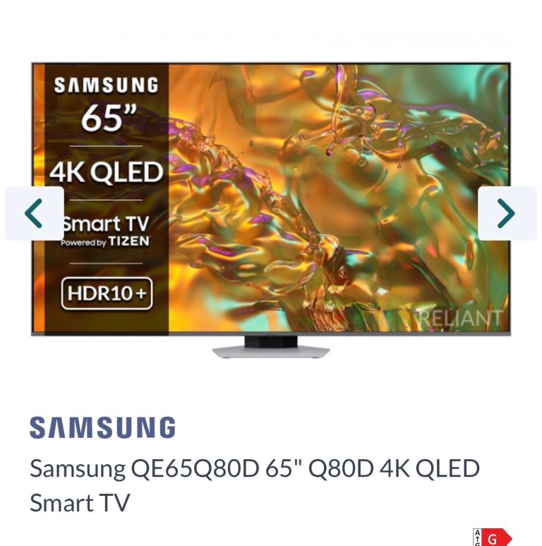 Brand New Samsung 65 Inch Q80D QLED 4K TV – Direct Full Array, Quantum HDR+, Motion Xcelerator 120Hz