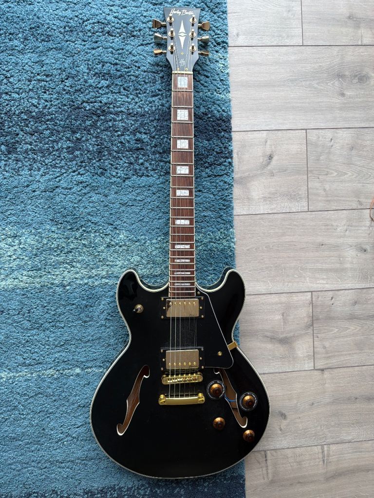 Harley Benton Semi-Hollow Body Electric Guitar by - Black, Gold Hardware