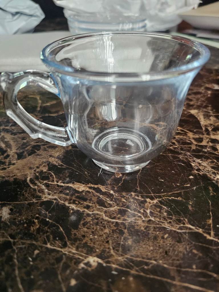 Set of 6 Clear Glass Teacups with Saucers – New
