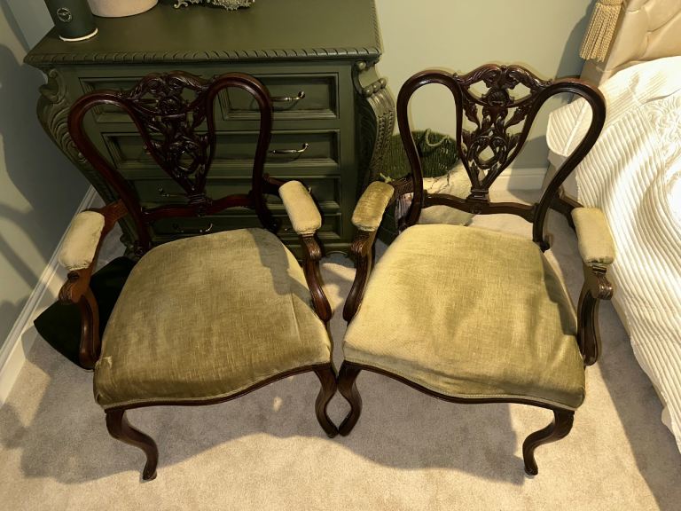 Vintage armchairs chippendale inspired style with cabriole legs 