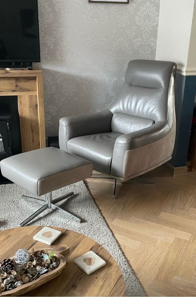 DFS Valdez Real Leather/suede armchair and matching stool OPEN TO OFFERS 