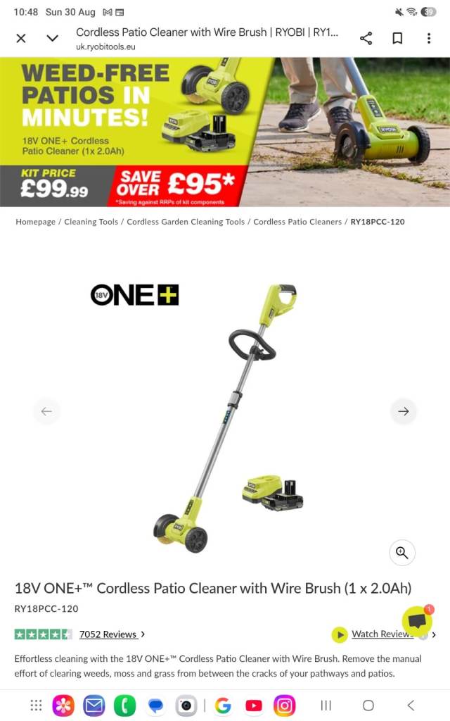 Ryobi 18V ONE+ Cordless Patio Cleaner with Wire Brush - Brand New