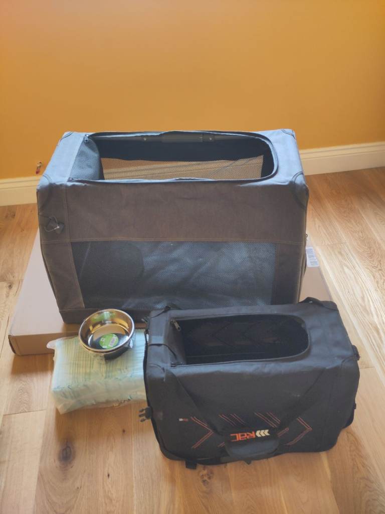 Puppy starter pack - night crate, travel crate, pup pads, bowls