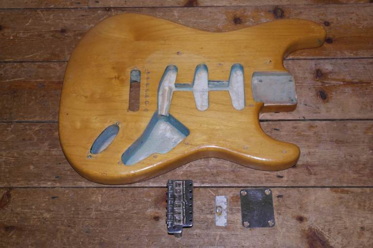 1966 Fender USA Stratocaster body with neck plate and original pre CBS tremolo and claw