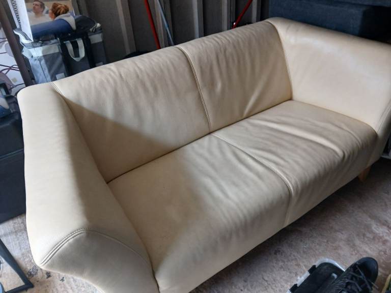 Cream Leather Sofa – Good Condition - free