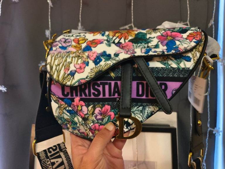 New Christian Dior Floral Embroidery Saddle Bag Multi-Color Canvas Handbag