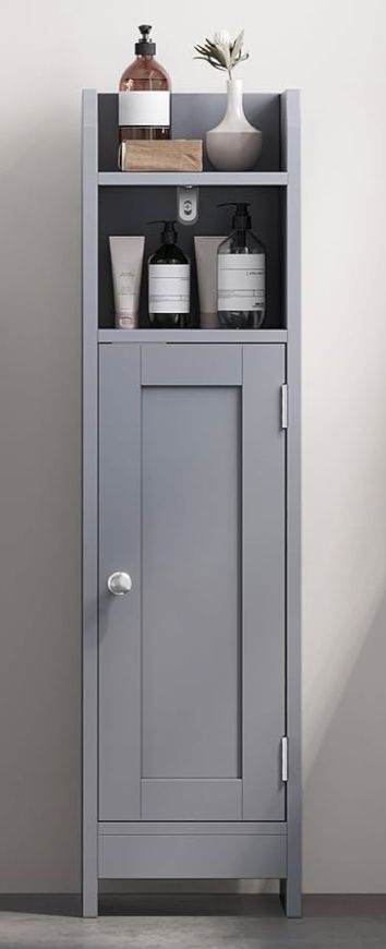A new grey  finish Slim Bathroom Floor Storage Cabinet 