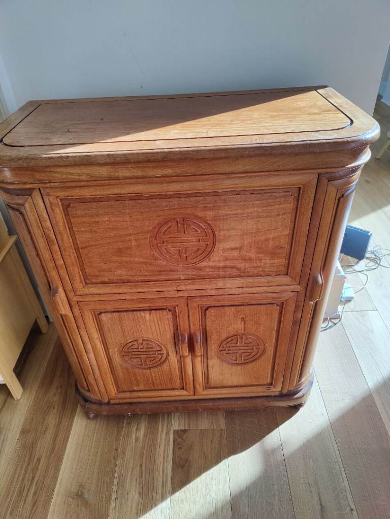 Chinese Carved Solid Wood Cabinet / Oriental Storage Cabinet