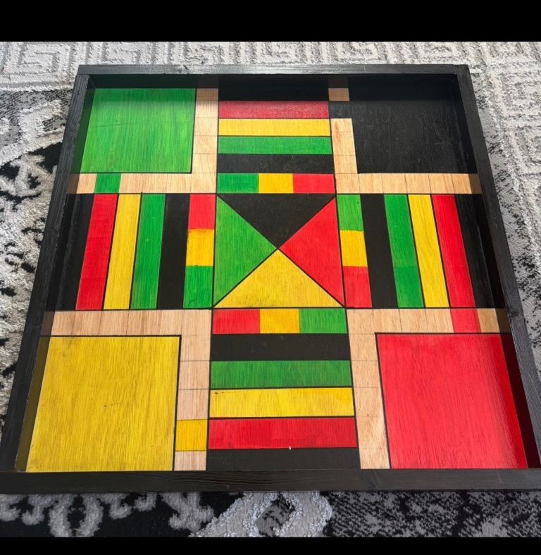 Ludi/ Ludo board large handmade red gold green black 