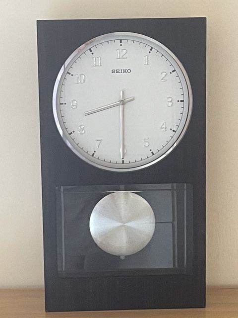 Seiko Modern Dark Wooden Wall Clock with Pendulum and Dual Chimes QXH046BH