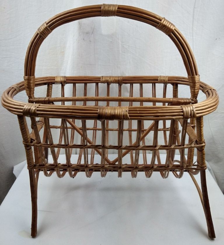 Vintage Mid Century Wicker Rattan Magazine Holder Stand Retro Mid Century