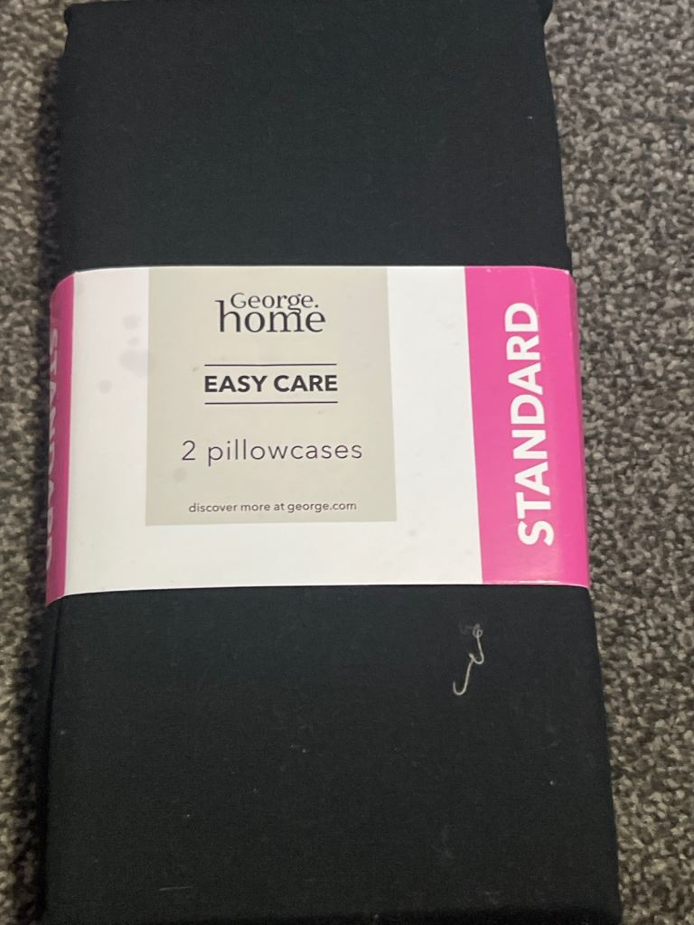 George Home Easy Care Standard Black Pillowcases - New