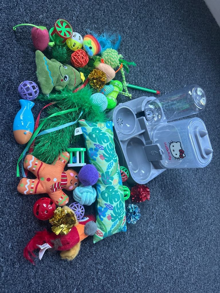 Hello Kitty cat feeder and water dispenser and cat toys bundles