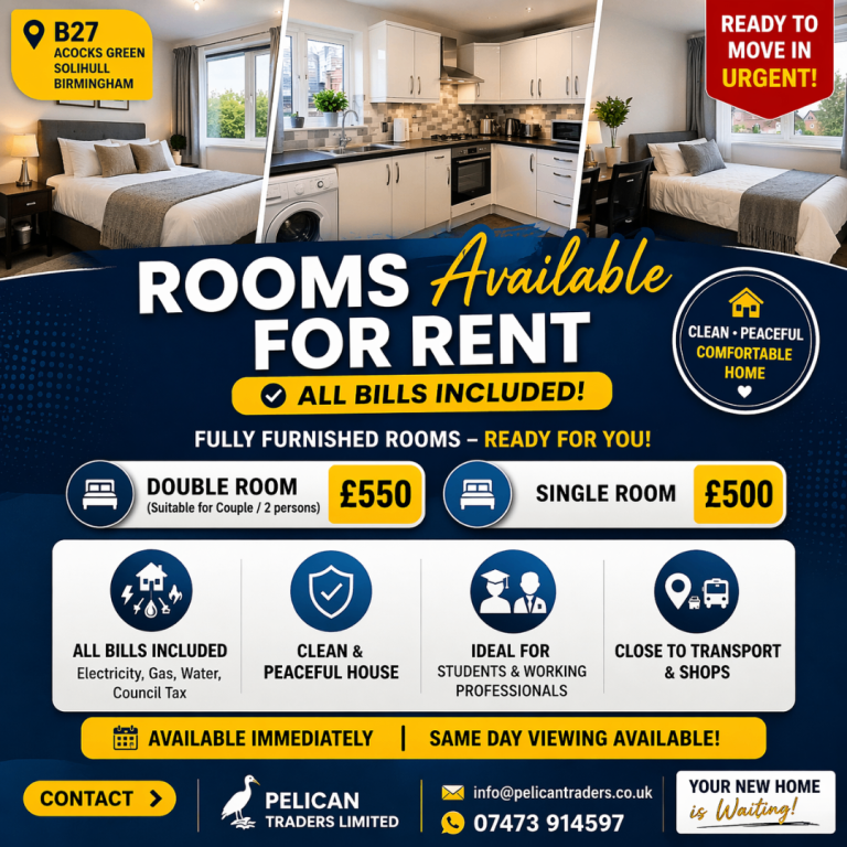 Double & Single Rooms Available – Bills Included – Birmingham B27