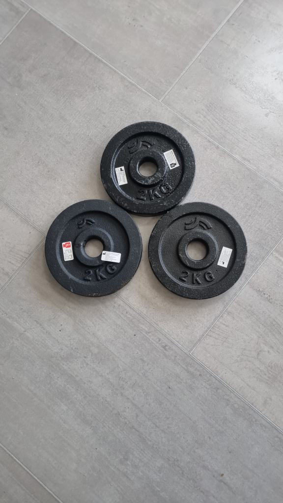 3 x 2kg donyos/ decathlon 1 inch cast iron plates £5