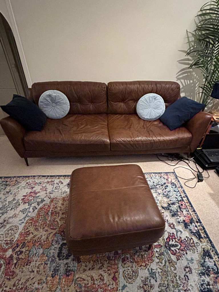 Sofology Cordelia 4 seater 100% leather sofa + Cordelia leather footstool - 395