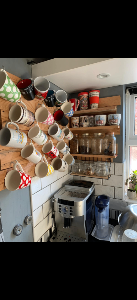 Shelves with mug holders 