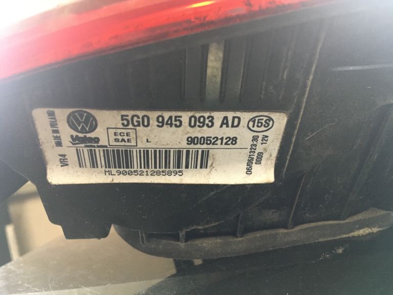 VOLKSWAGEN GOLF MK7 2013-17 REAR TAIL LIGHT PASSENGERSIDE 5G0945093AD