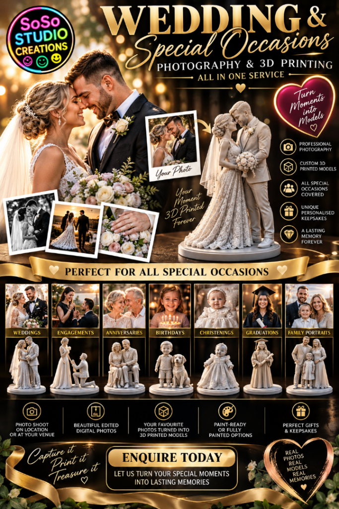 Wedding & Special Occasion Photography + Custom 3D Printed Keepsakes