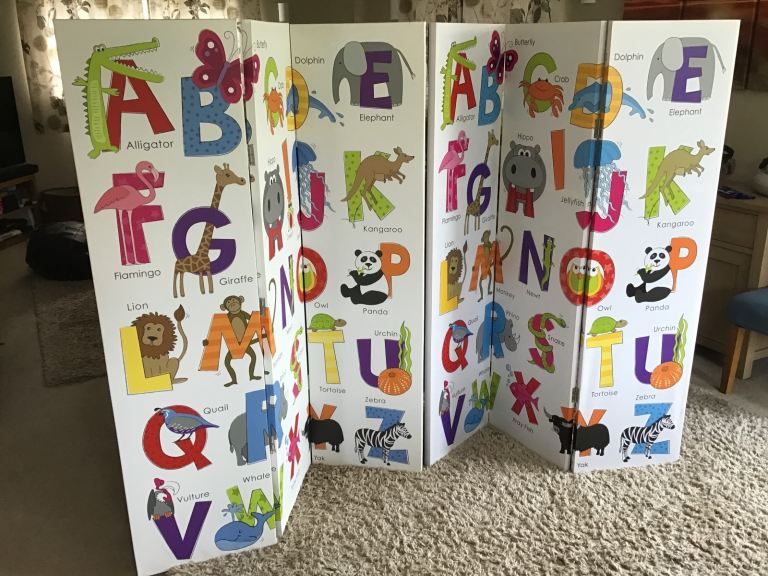 2 x kids alphabet animal room dividers / nursery or playroom screens