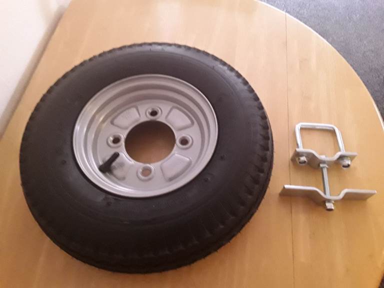 New Erde Trailer wheel tyre and carrier 4.80 x 8 with 4 ply high speed tyre 115 pdc £45 £35 £12