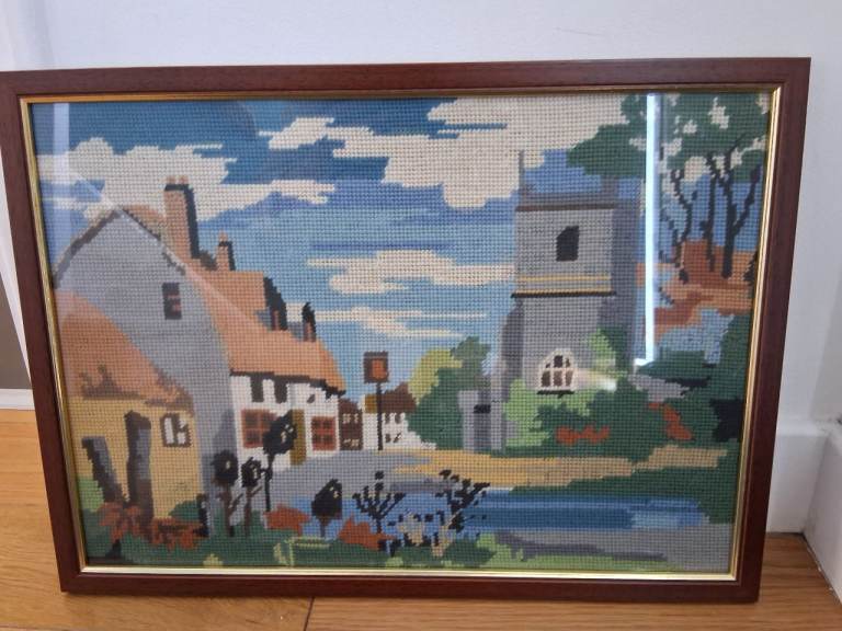 Vintage Framed Tapestry Picture – Country Scene