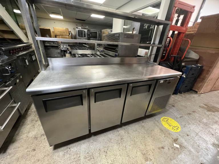 Commercial Refrigerated Prep Counter with Overhead Shelf – USA TRUHE CATERING CAFE RESTAURANT 