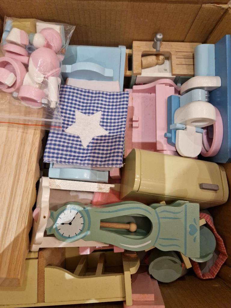 Dolls House with family, car and LOADS of furniture