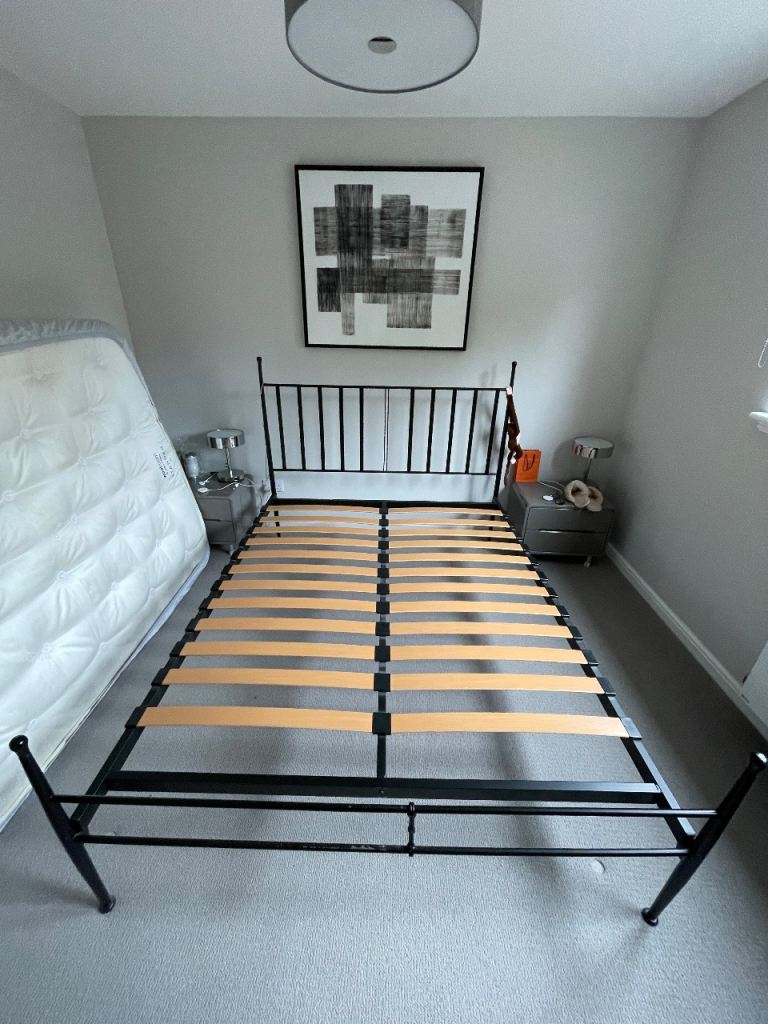 Black Wrought Iron King Size Bed Frame with Slats
