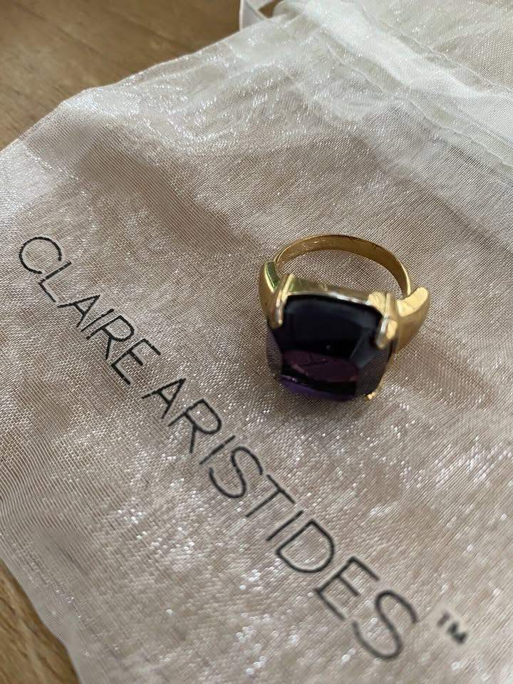 Claire Aristides Yellow Metal/Purple Stone Cocktail Ring, Adjustable Shank