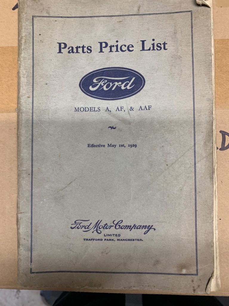 Vintage Ford Models A, AF, & AAF Parts Price List 1939