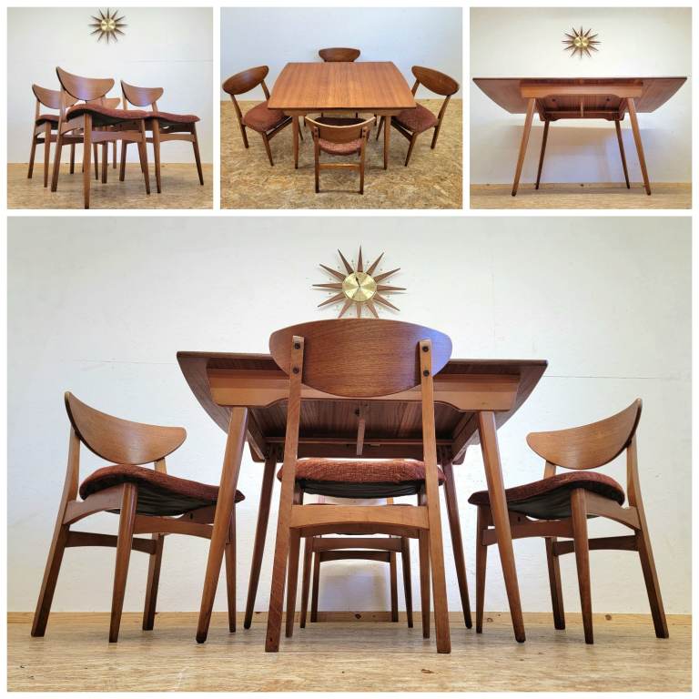 image for Retro Nathan Teak Extending Dining Table & 4 Butterfly Chairs - Mid Century G-Plan Era