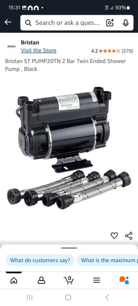 Bristan ST PUMP20TN 2 Bar Twin Ended Shower Pump , Black